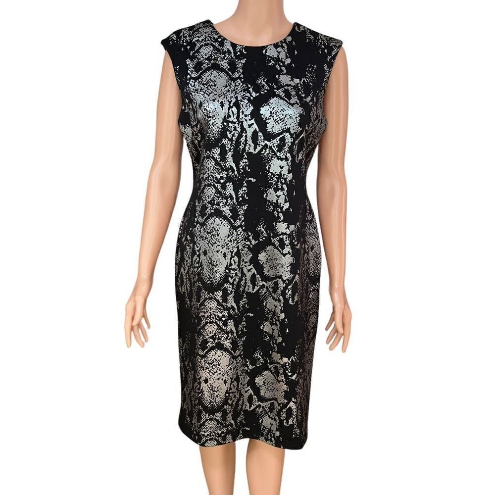 Carmen marc valvo pencil snake python dress black metallic size S
